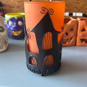 Haunted House Candle Holder - Orange and Black